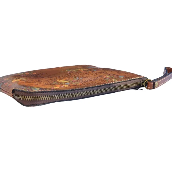 NWT Patricia Nash Cassini Wristlet Floral Map pattern Brown Leather w/strap - Picture 5 of 10